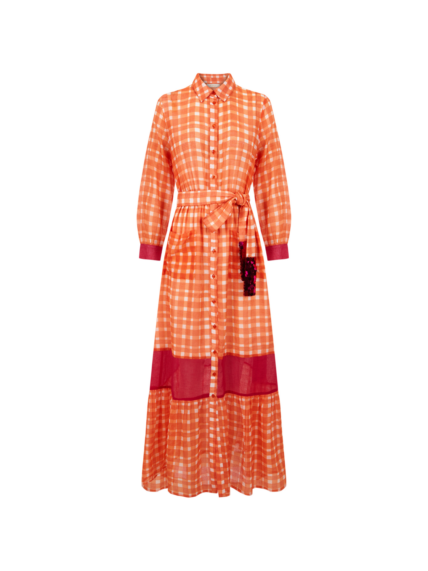 Vestido camisero naranja de cuadros