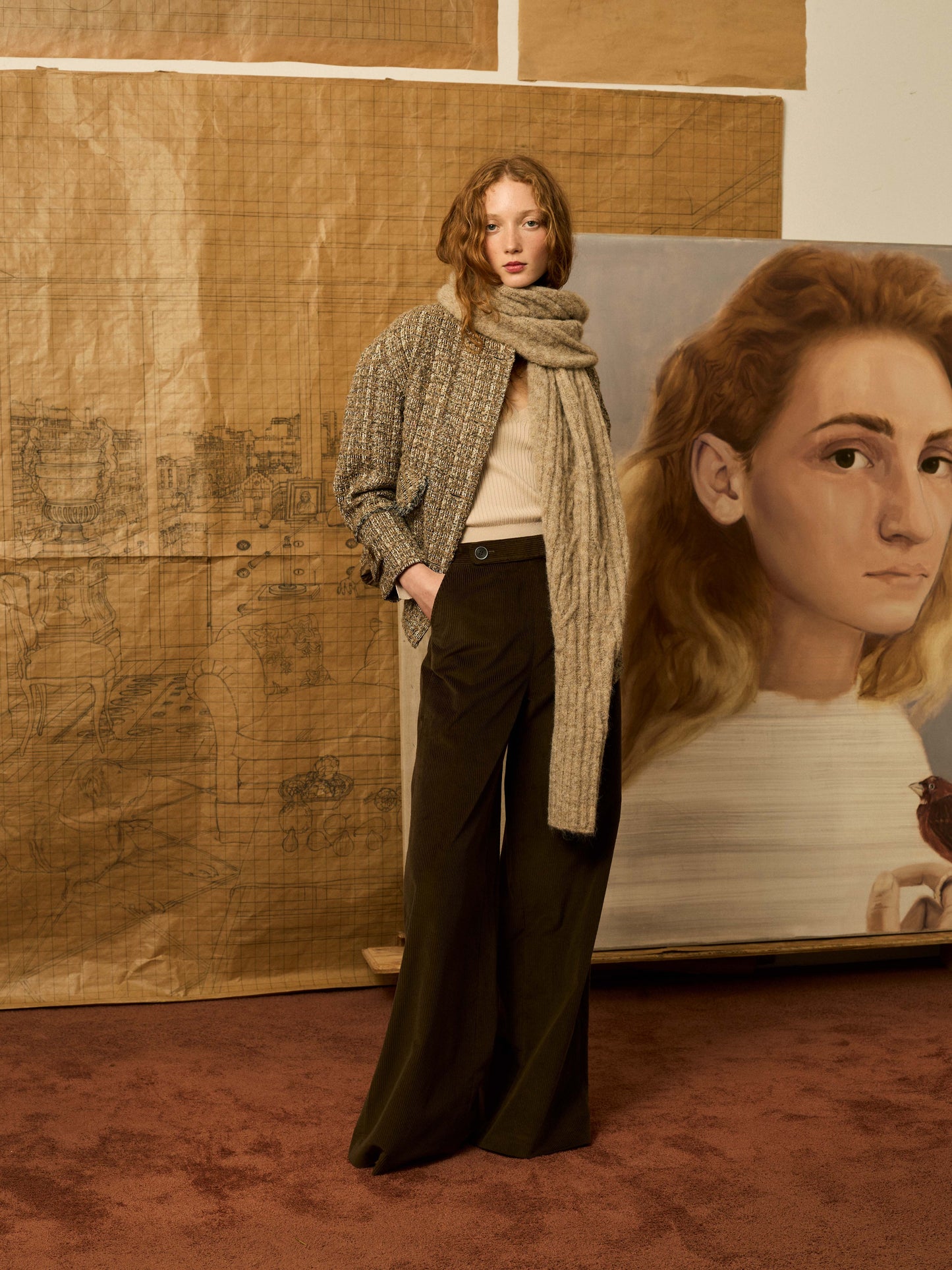 Pantalón palazzo pana kaki