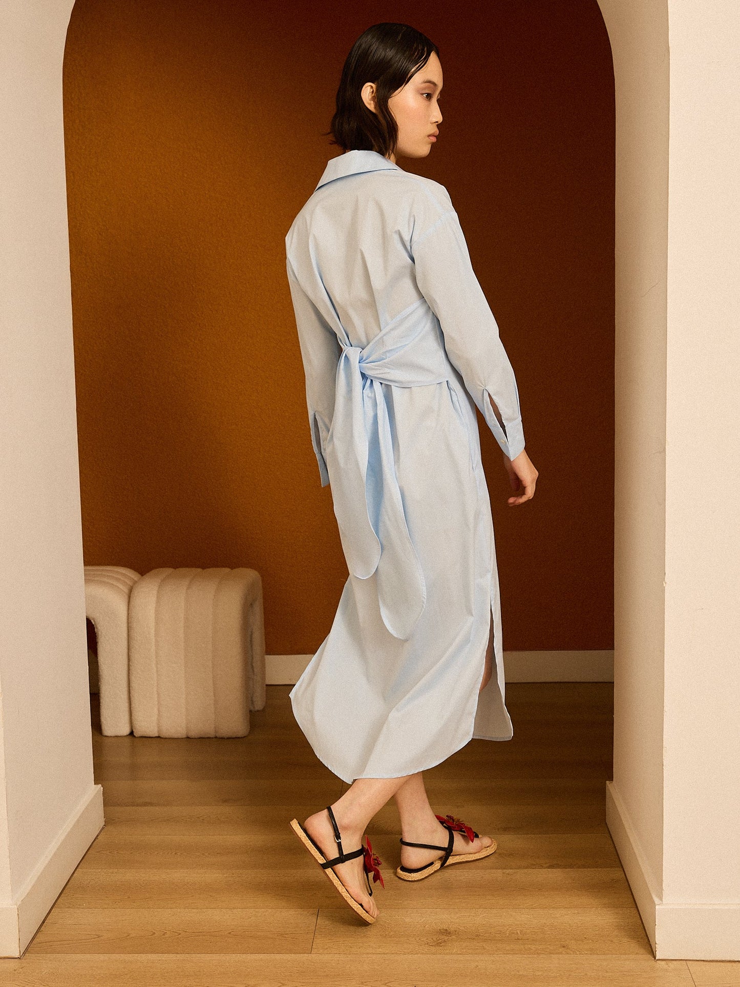 Vestido camisero azul popelín