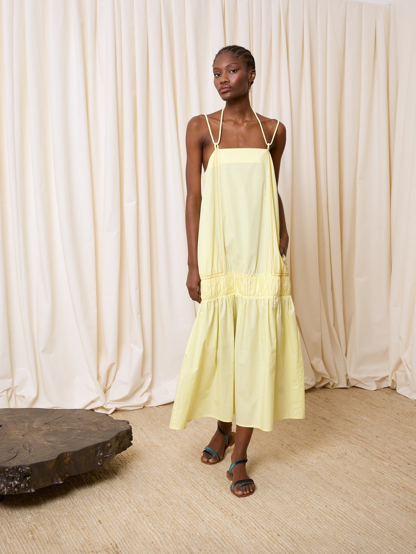 Vestido tirantes popelín amarillo