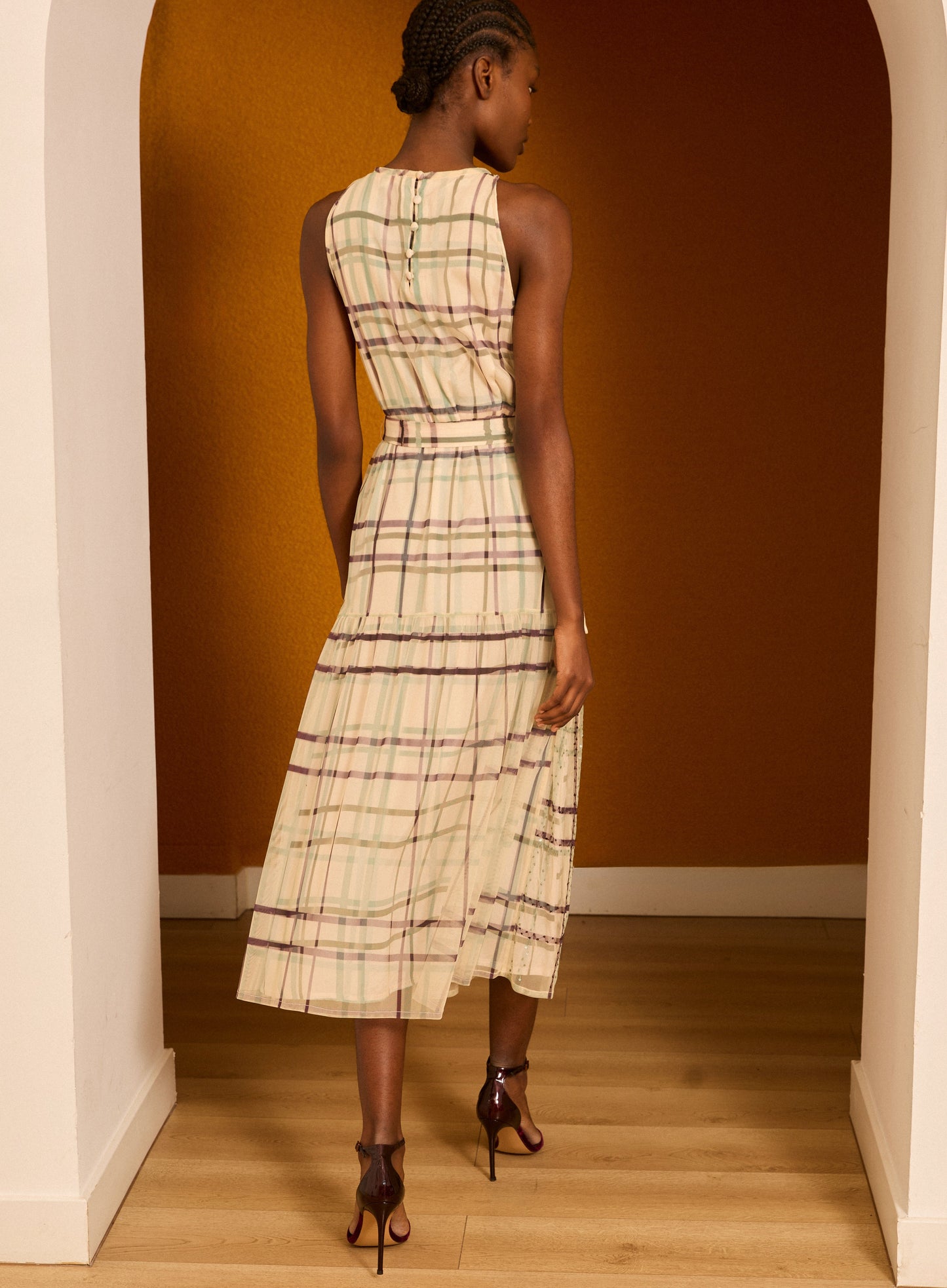 Vestido tul de cuadros verde