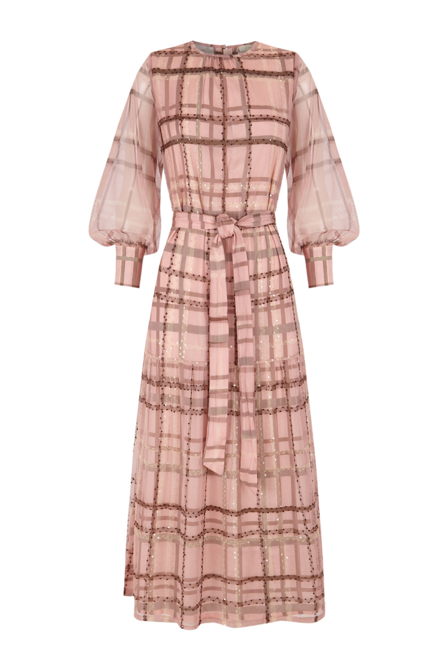 Vestidos cuadros tul rosa manga larga