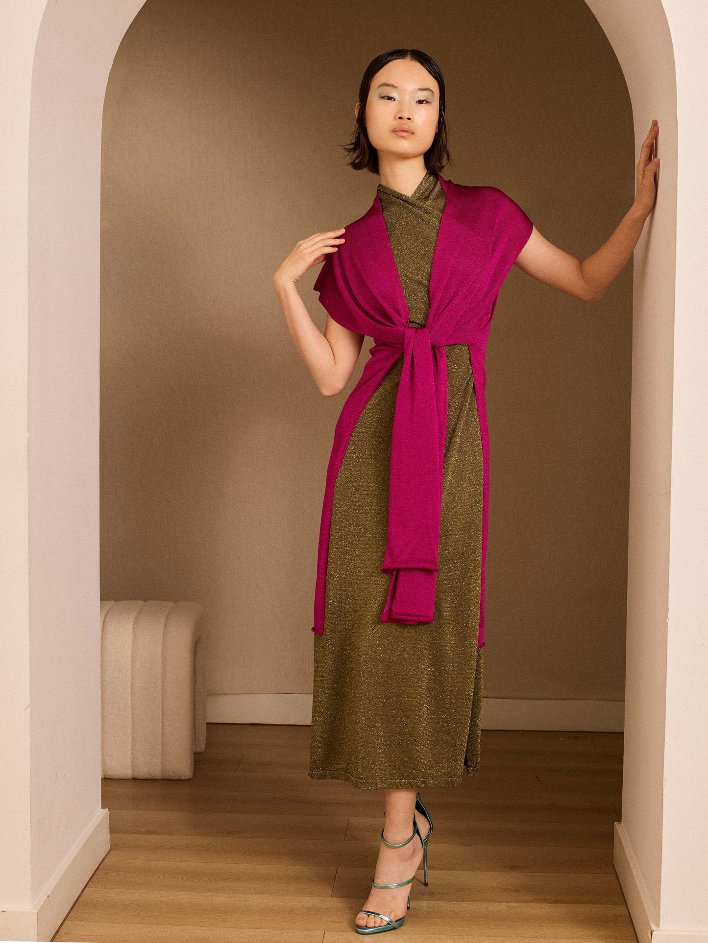 Chaqueta larga de lurex fucisa