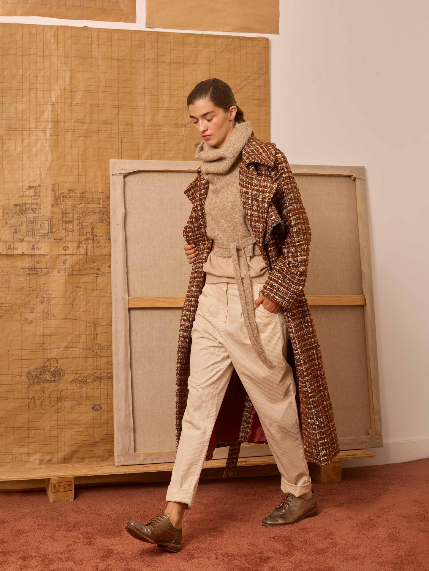 Pantalón baggy de pana marfil