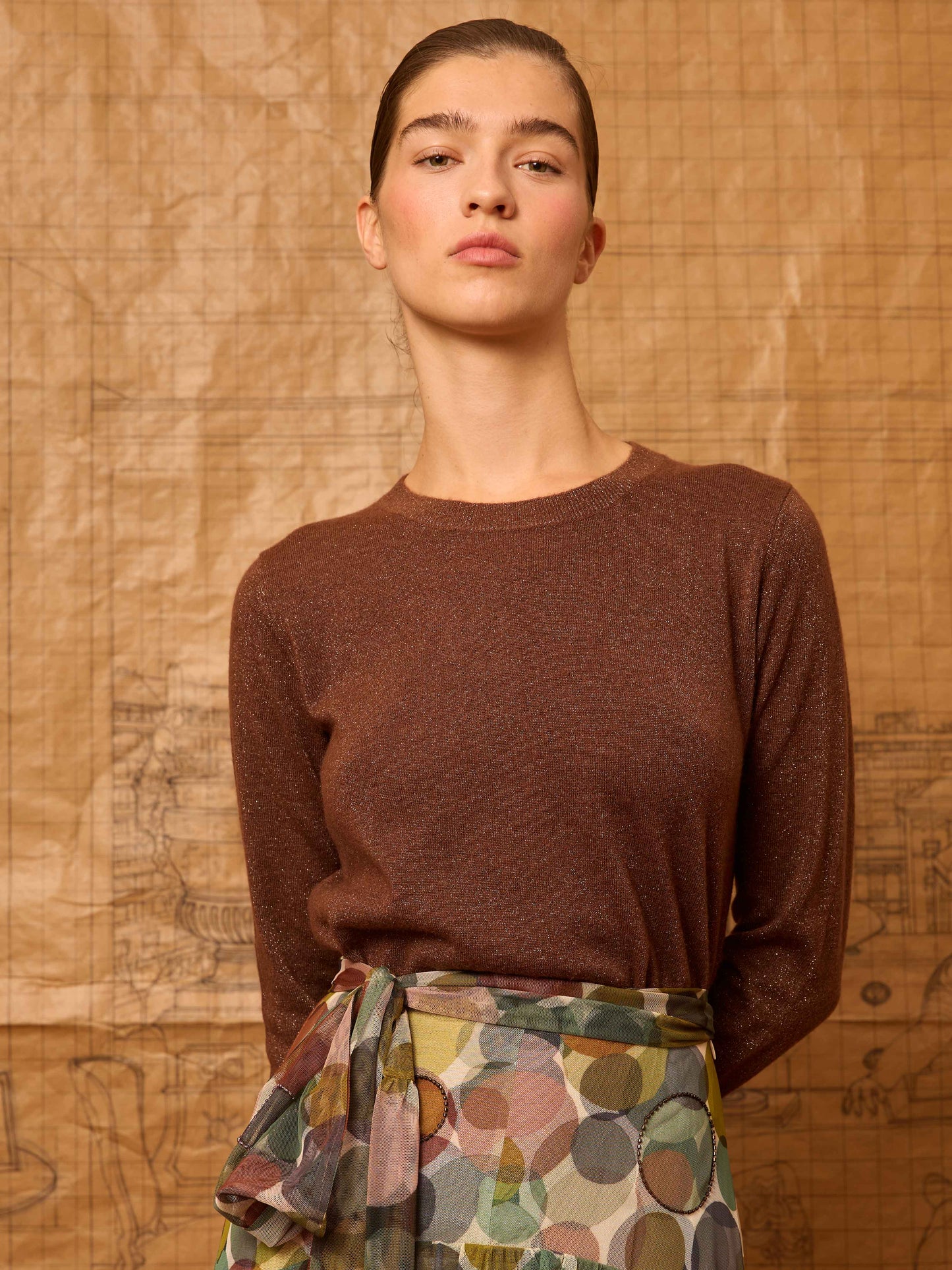 Jersey cuello caja marrón