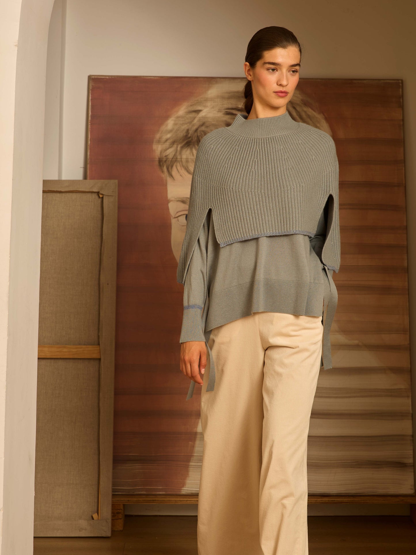 Poncho canalé aguamarina