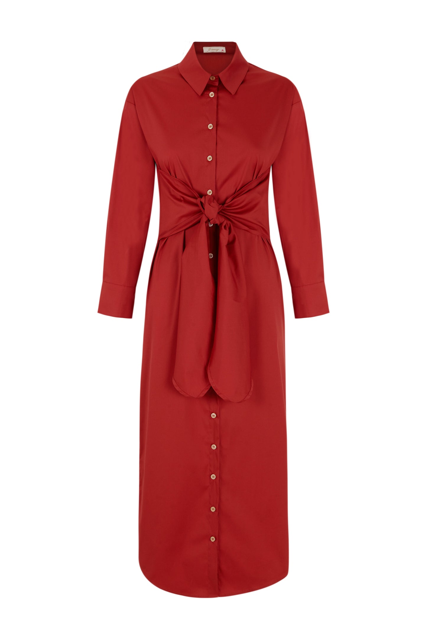 Vestido de poeplín camisero teja