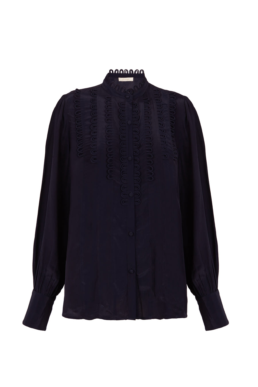 Camisa satinada con festones azul