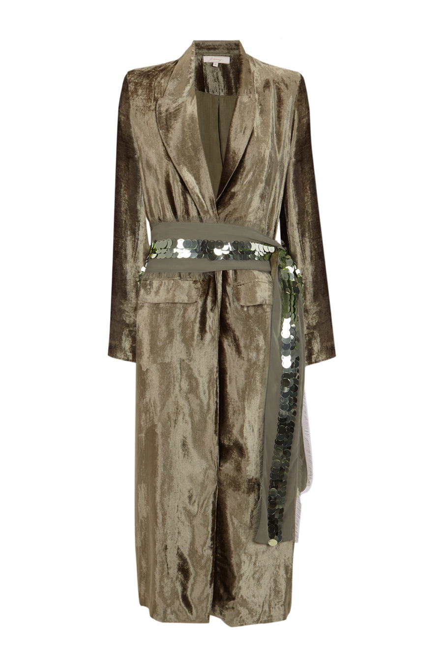 Abrigo verde de terciopelo y lentejuelas