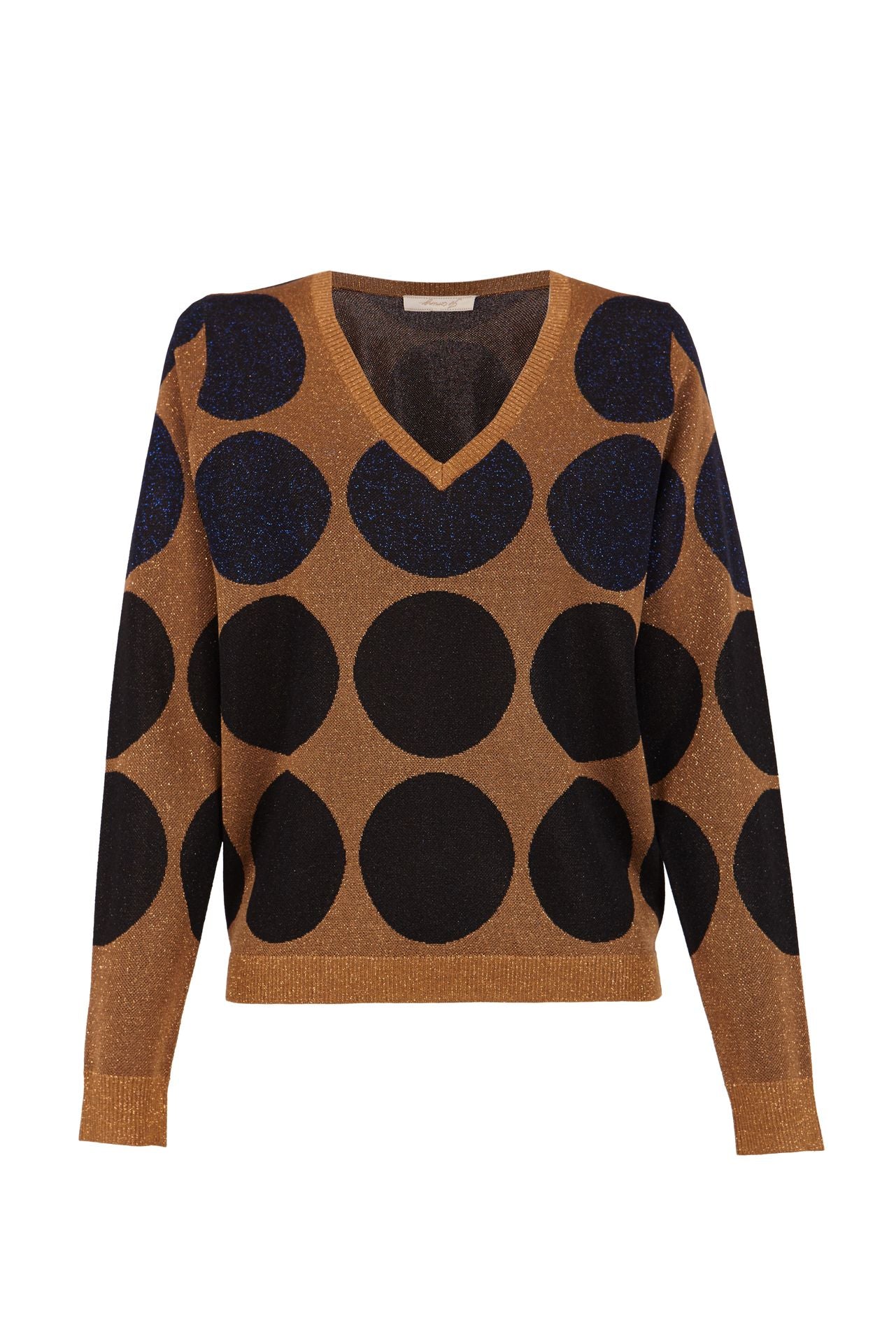 Jersey de pico color cobre con lunares azul y negro