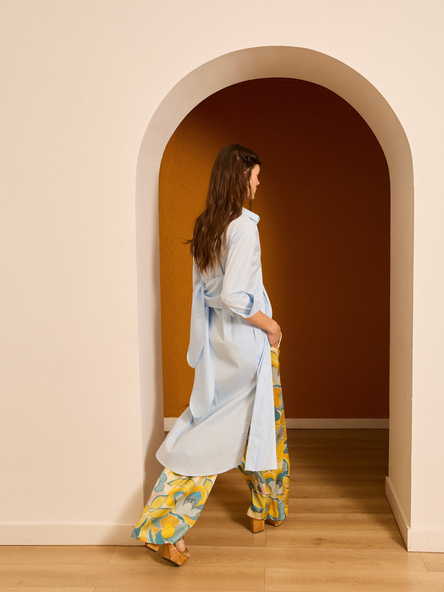 Vestido camisero azul popelín