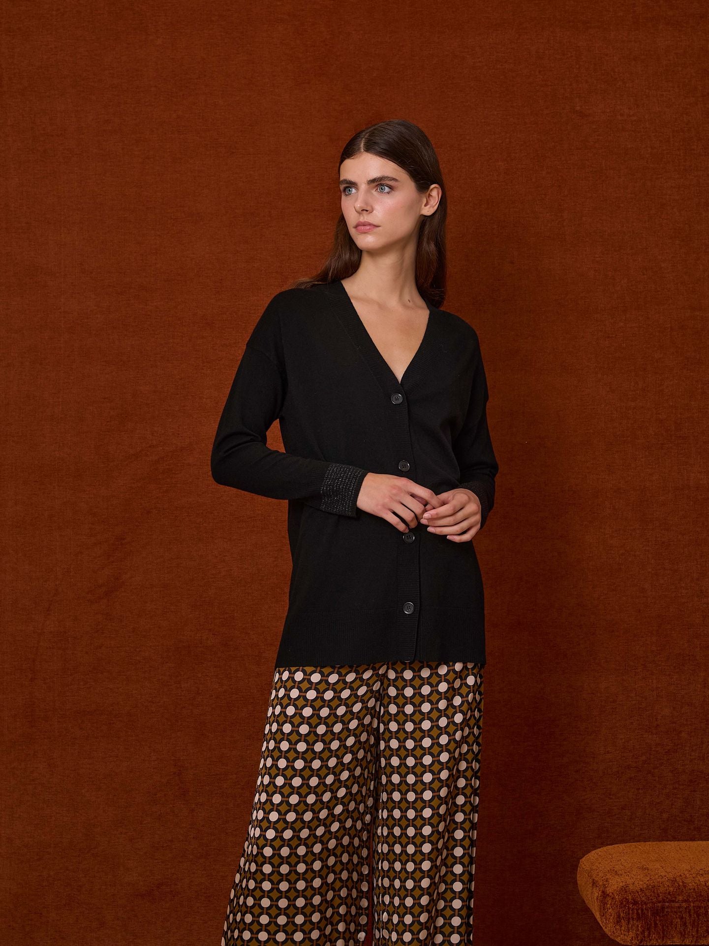 Chaqueta de punto fino negro