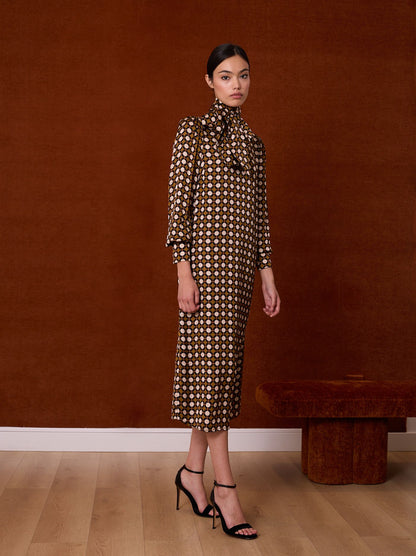 Vestido midi de lunares marrón