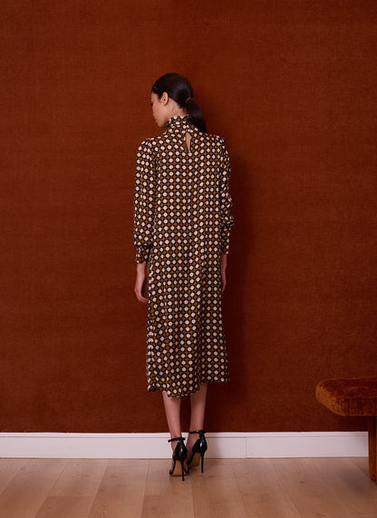 Vestido midi de lunares marrón