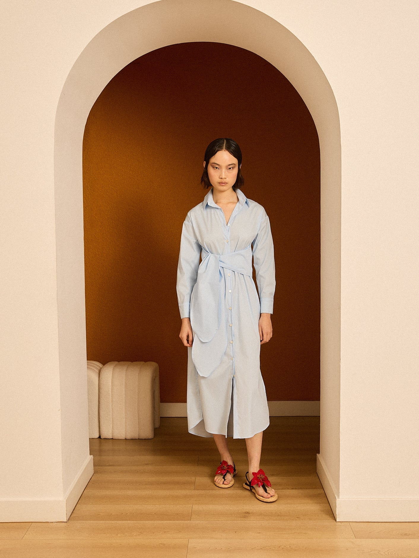 Vestido camisero azul popelín