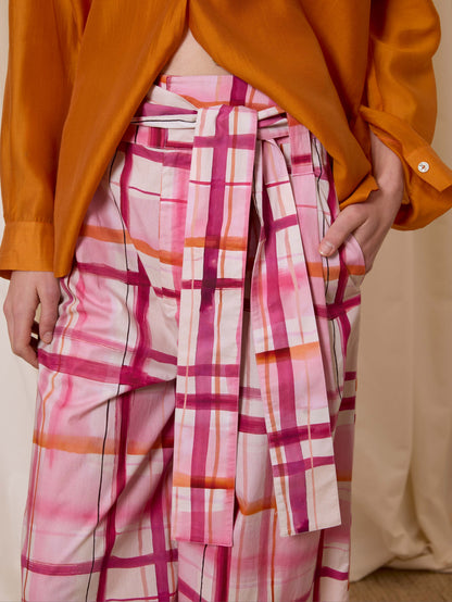 Pantalón popelín cuadros rosa