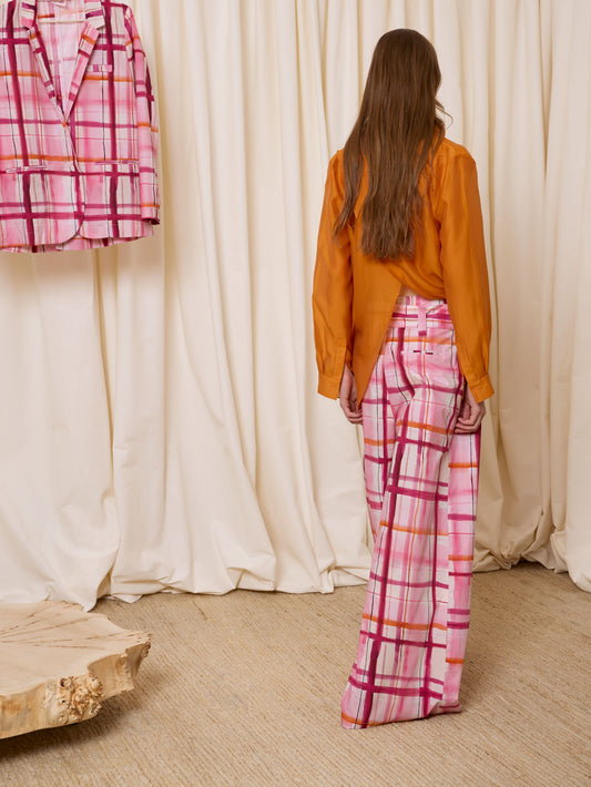 Pantalón popelín cuadros rosa