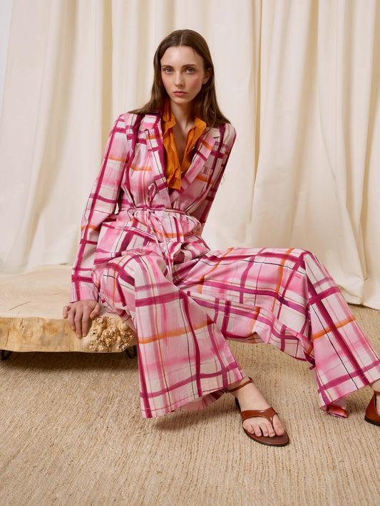 Blazer de cuadros rosa