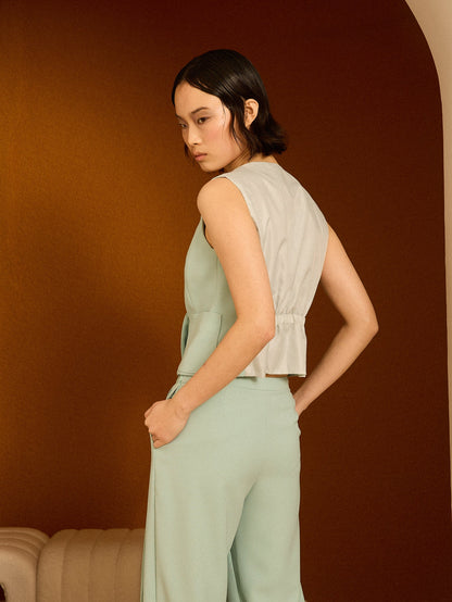 Chaleco crep celeste