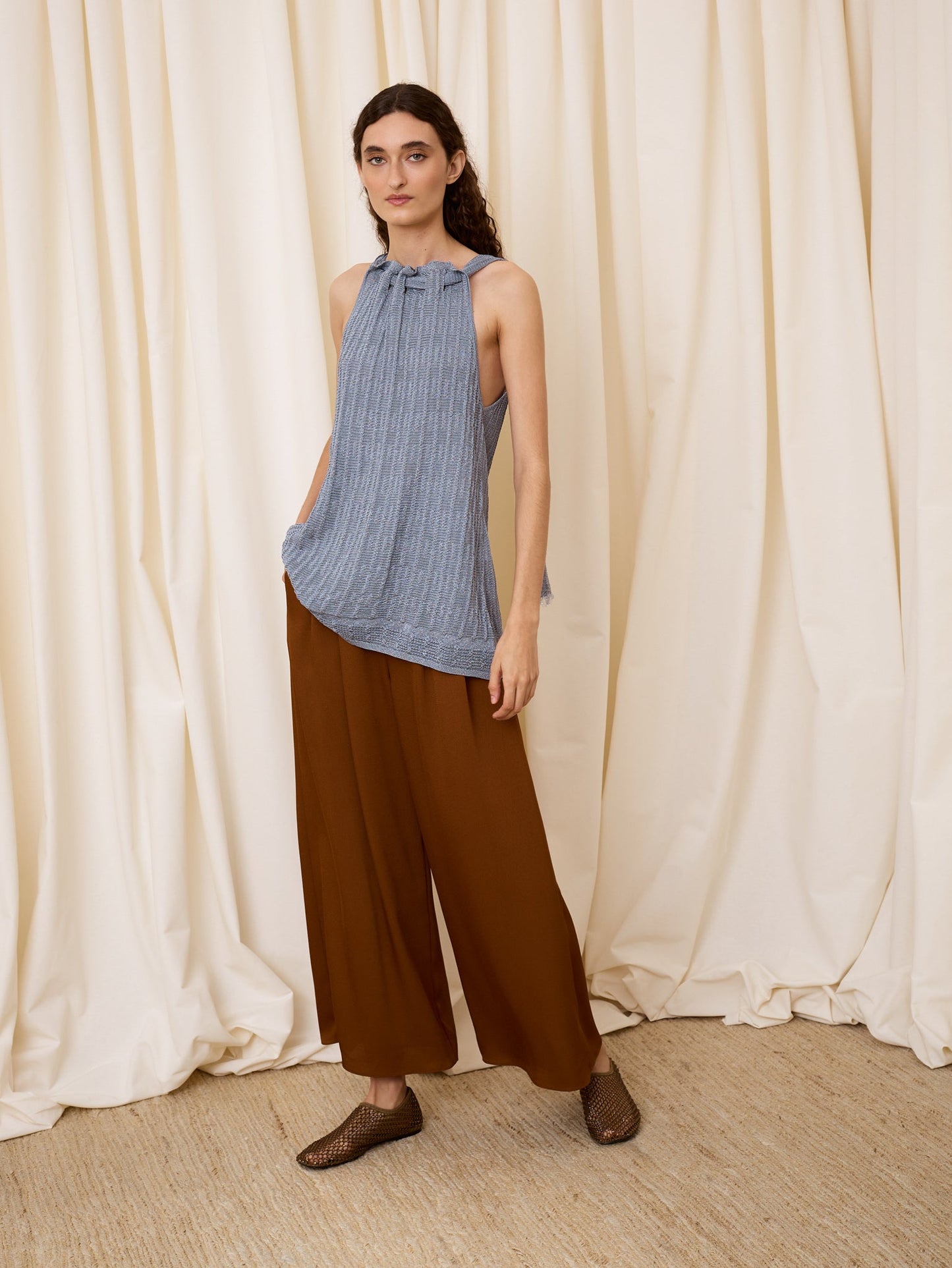 Top halter lurex azul