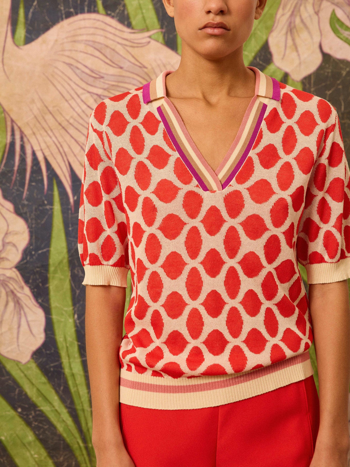 Jersey con intarsia coral