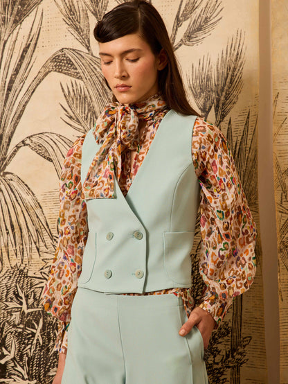 Chaleco crep celeste