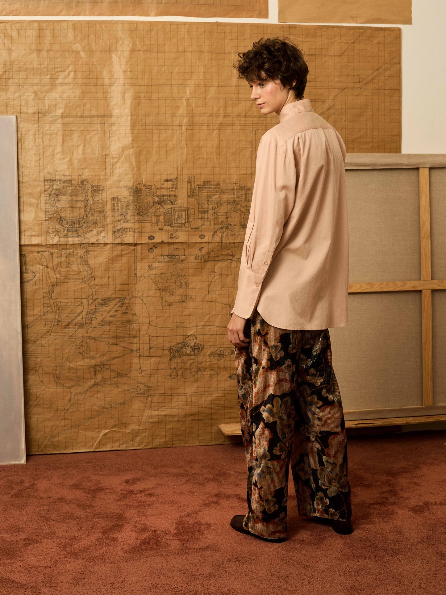 Camisa rosa bordado pedrería