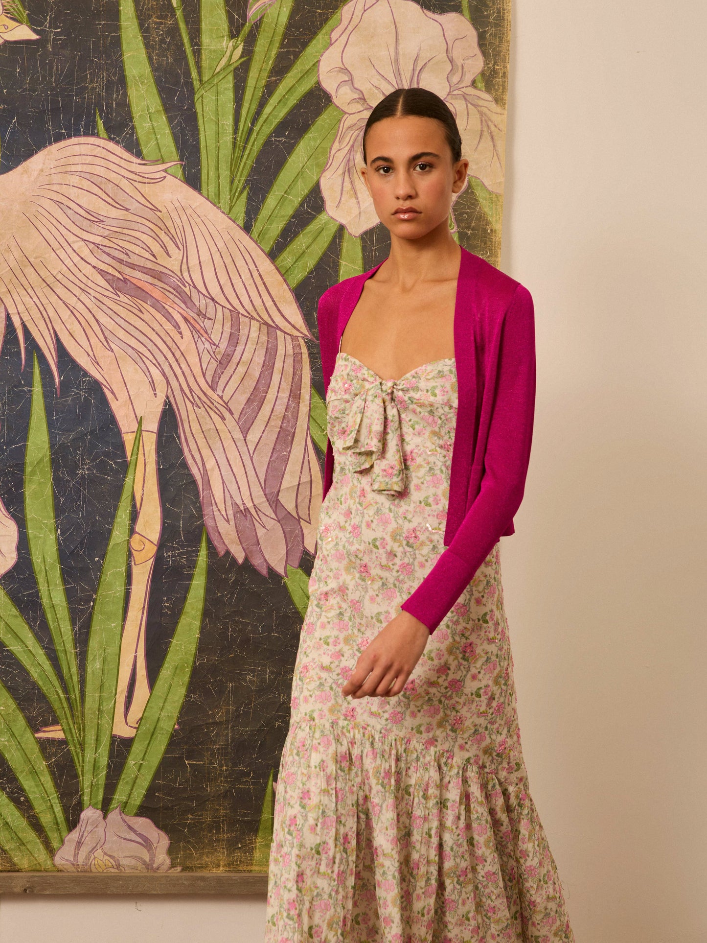 Chaqueta fucsia de lurex corta