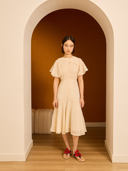 Vestido midi calado crudo