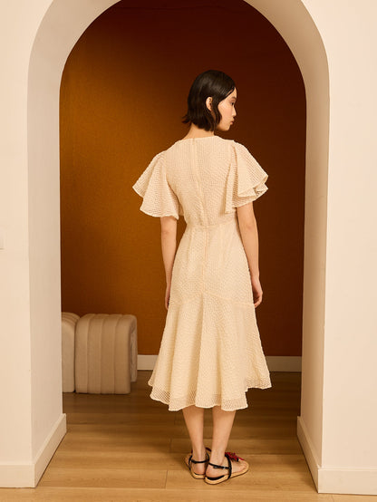 Vestido midi calado crudo