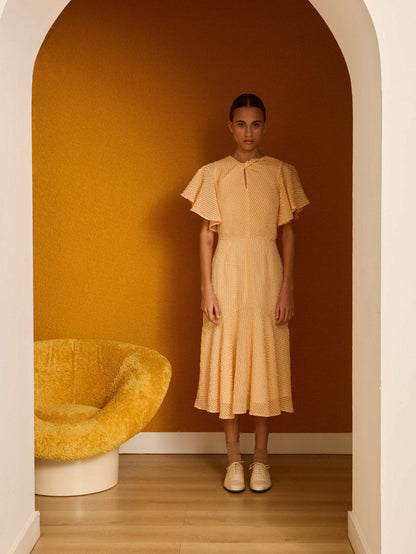 Vestido midi calado mandarina