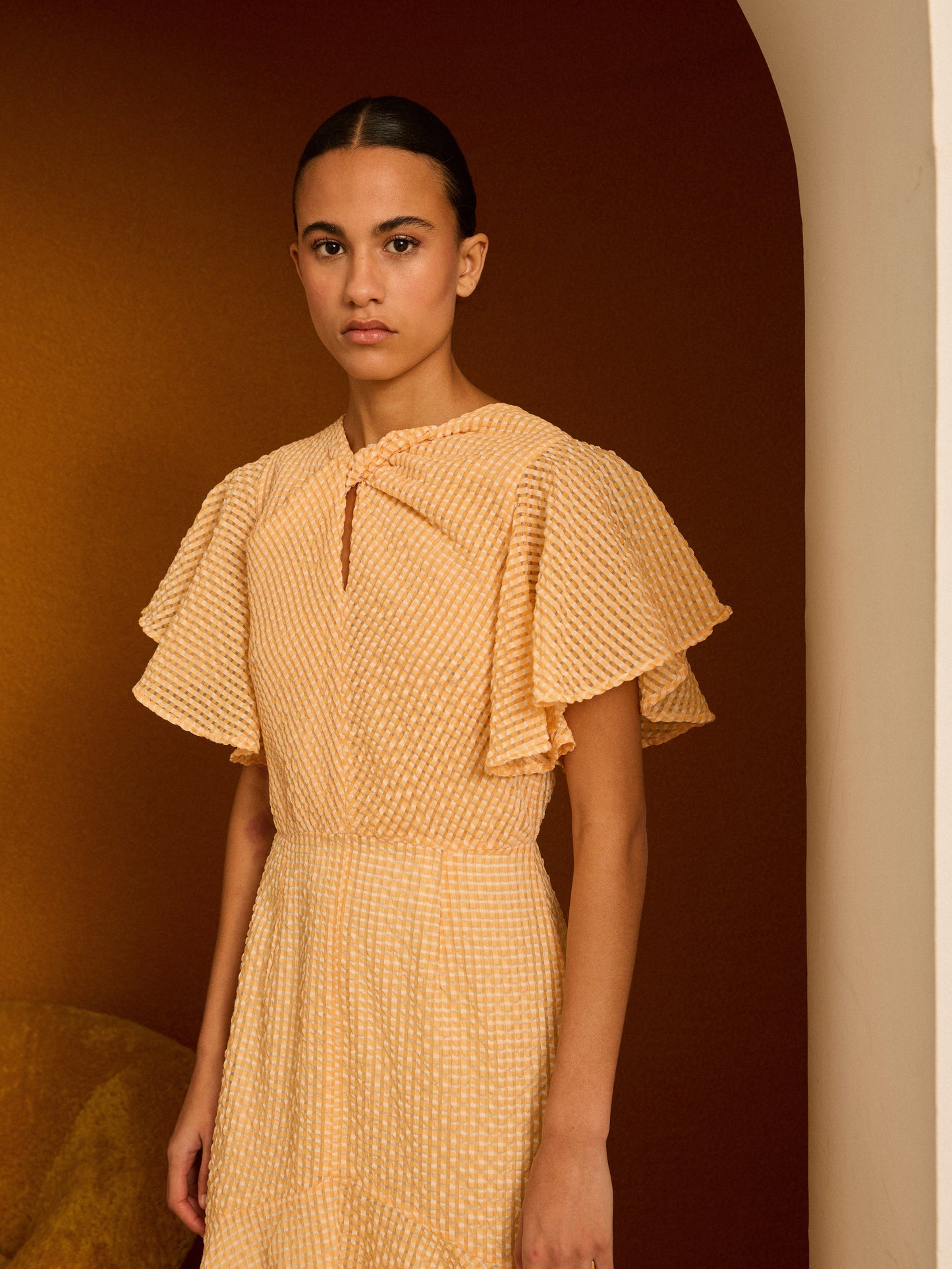 Vestido midi calado mandarina