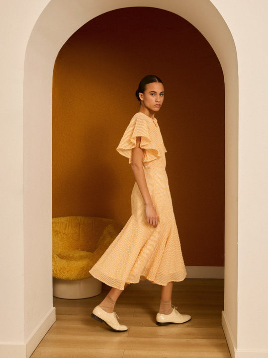 Vestido midi calado mandarina