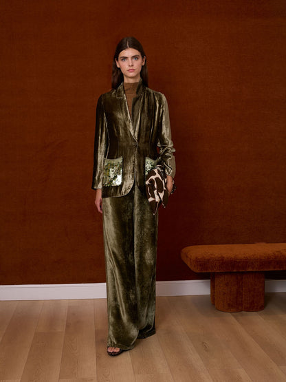 Blazer de terciopelo y lentejuelas verde