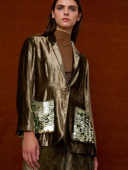 Blazer de terciopelo y lentejuelas verde