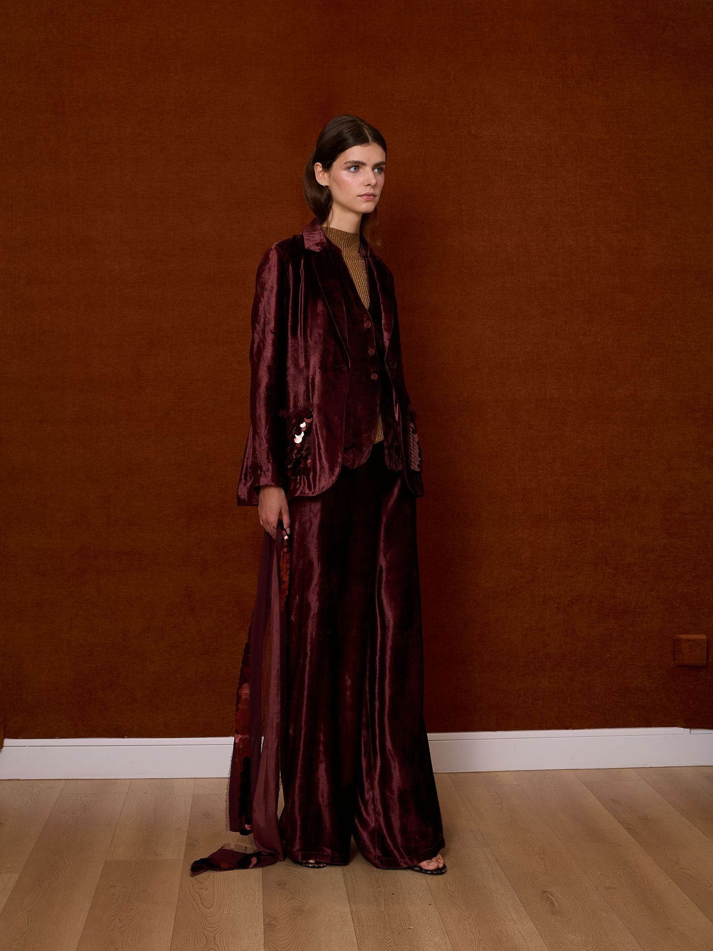 Blazer de terciopelo y lentejuelas marrón