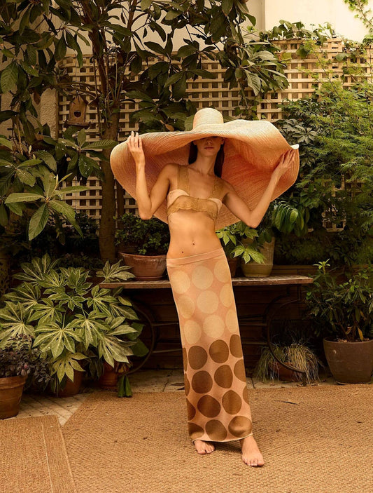 Falda de lurex rosa con lunares