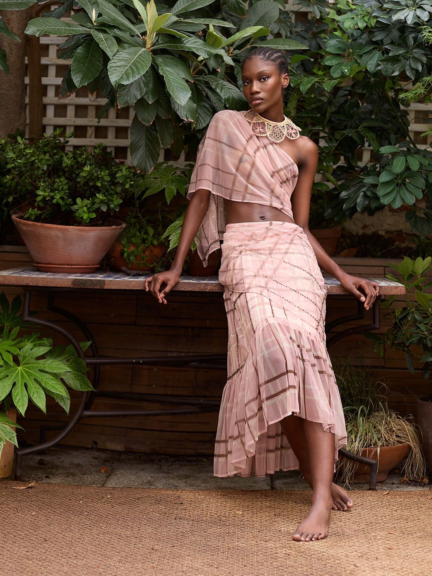 Falda tul cuadros rosa