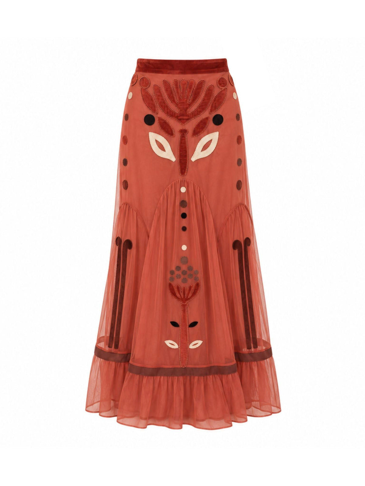 Falda de tul bordada coral