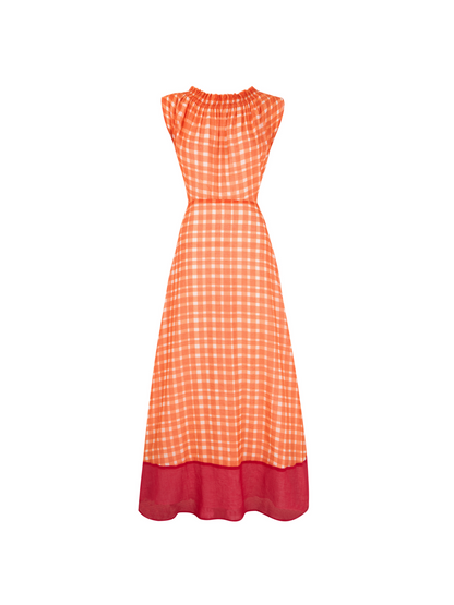 Vestido halter naranja de cuadros