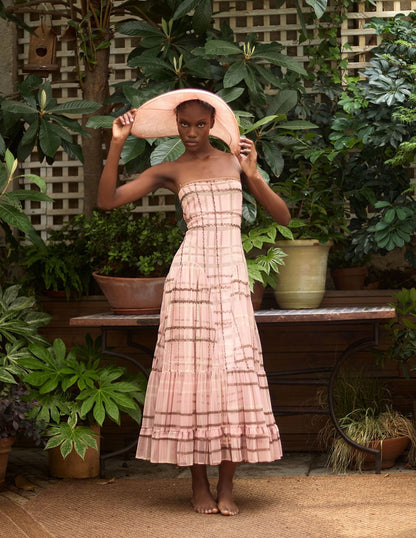 Vestido tirantes tul cuadros rosa