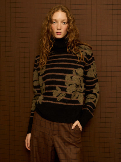 Jersey de cuello alto flores kaki