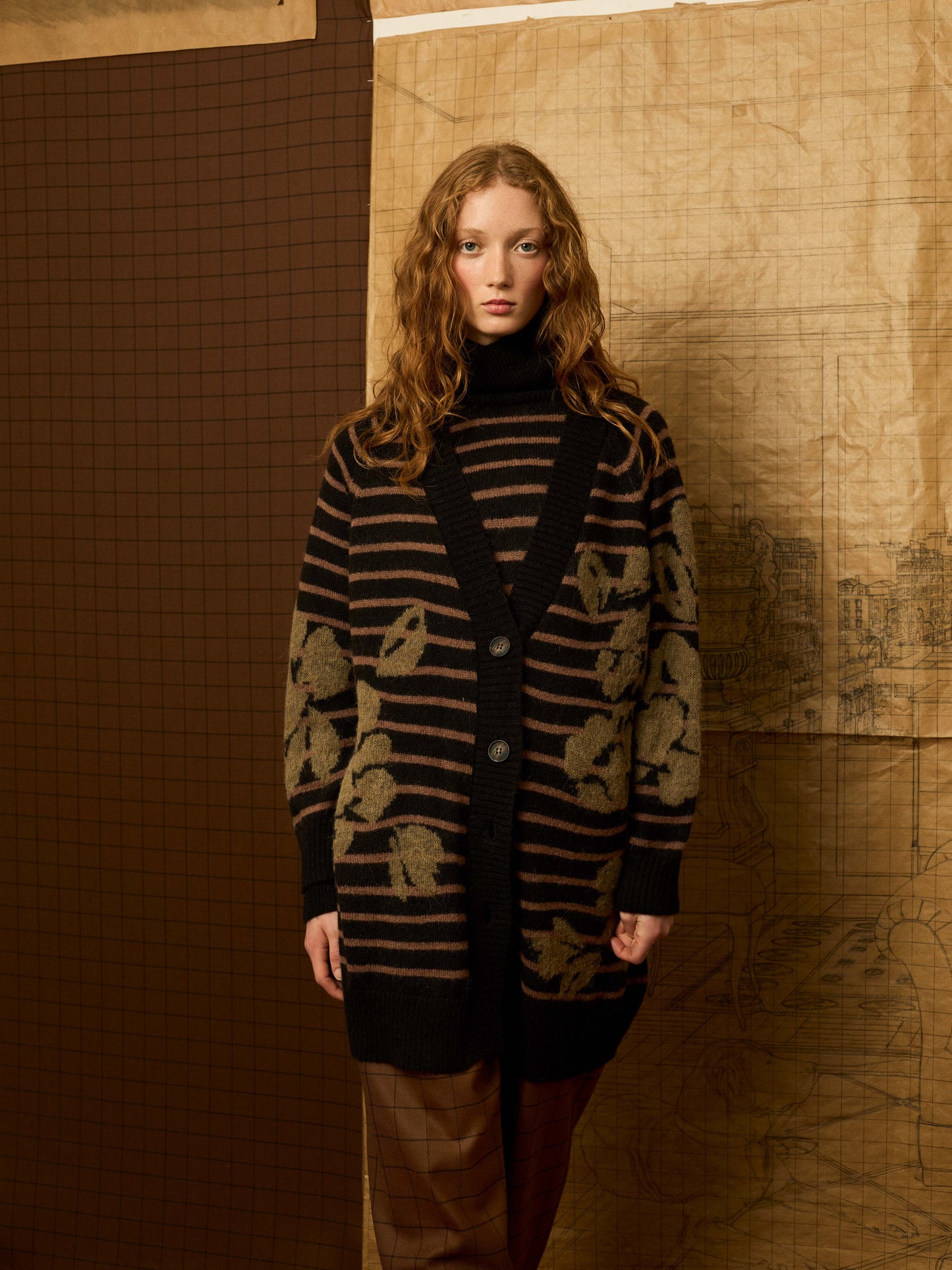 Chaqueta de flores kaki