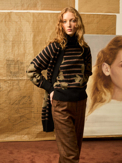 Jersey de cuello alto flores kaki