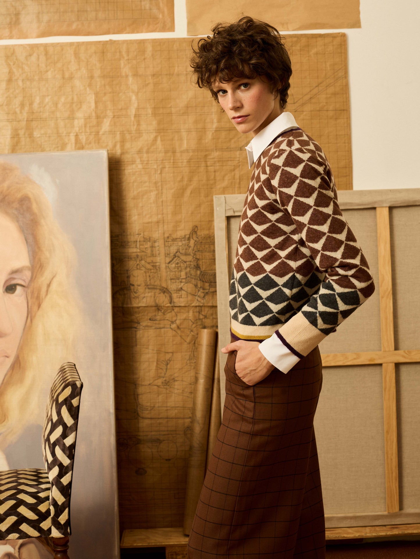 Jersey greca de intarsia marrón