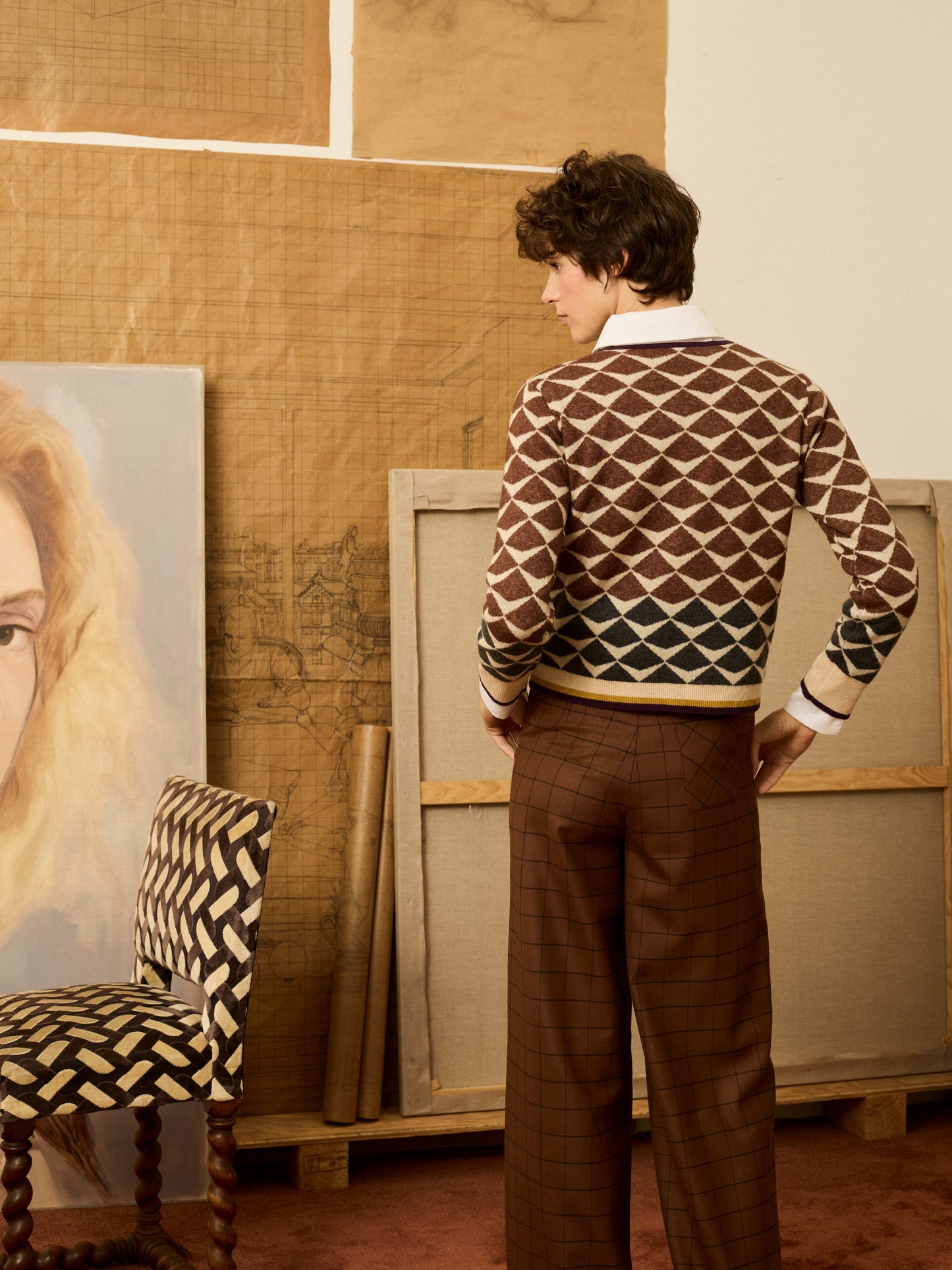 Jersey greca de intarsia marrón