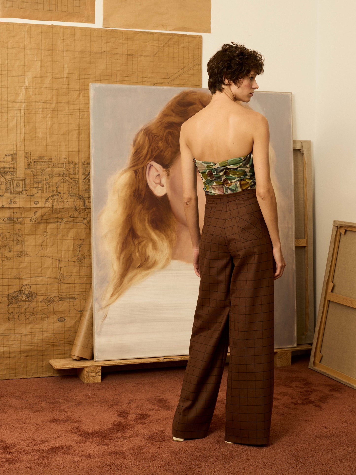 Pantalón palazzo marrón de cuadros