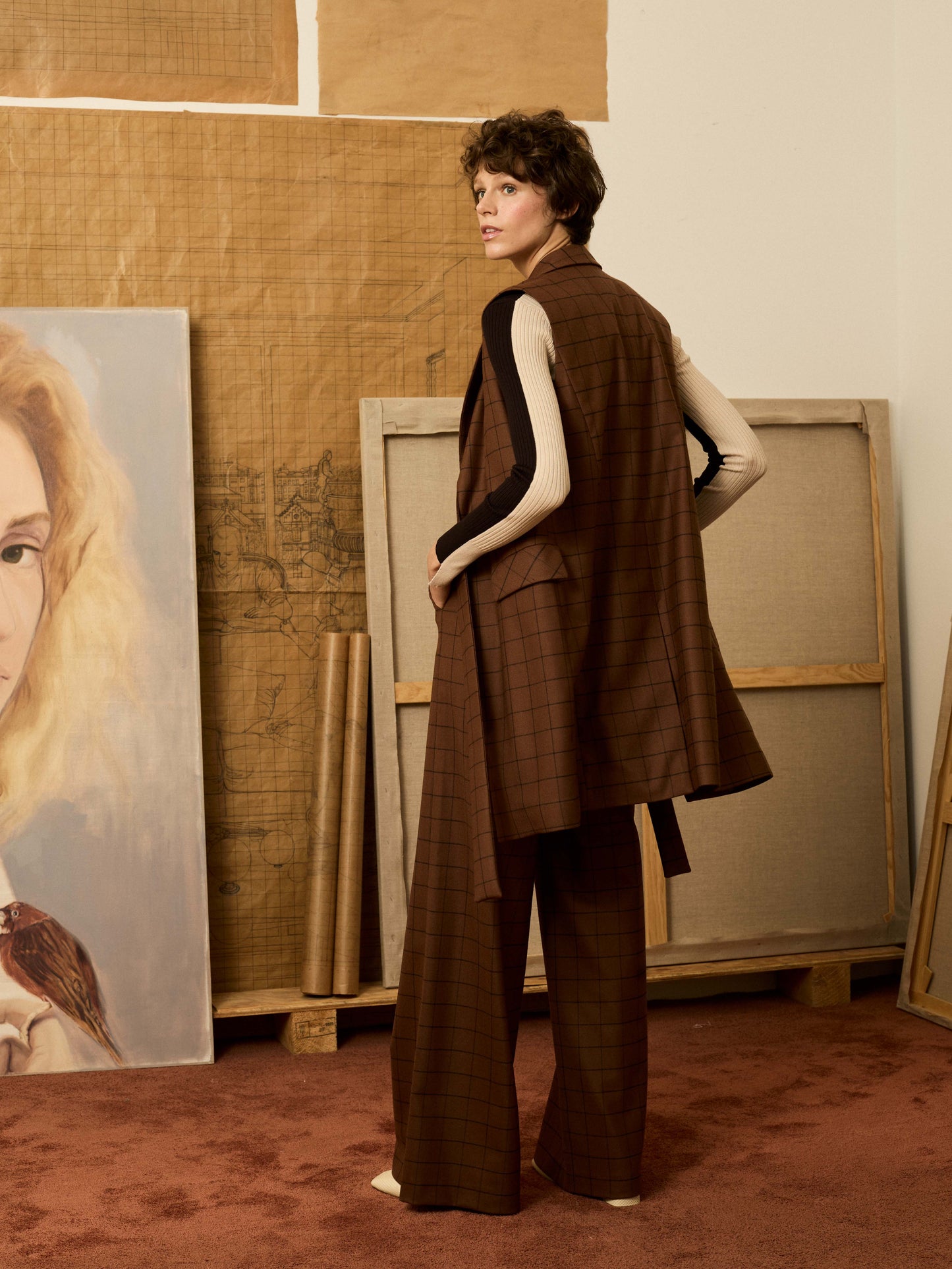 Chaleco de cuadros marrón