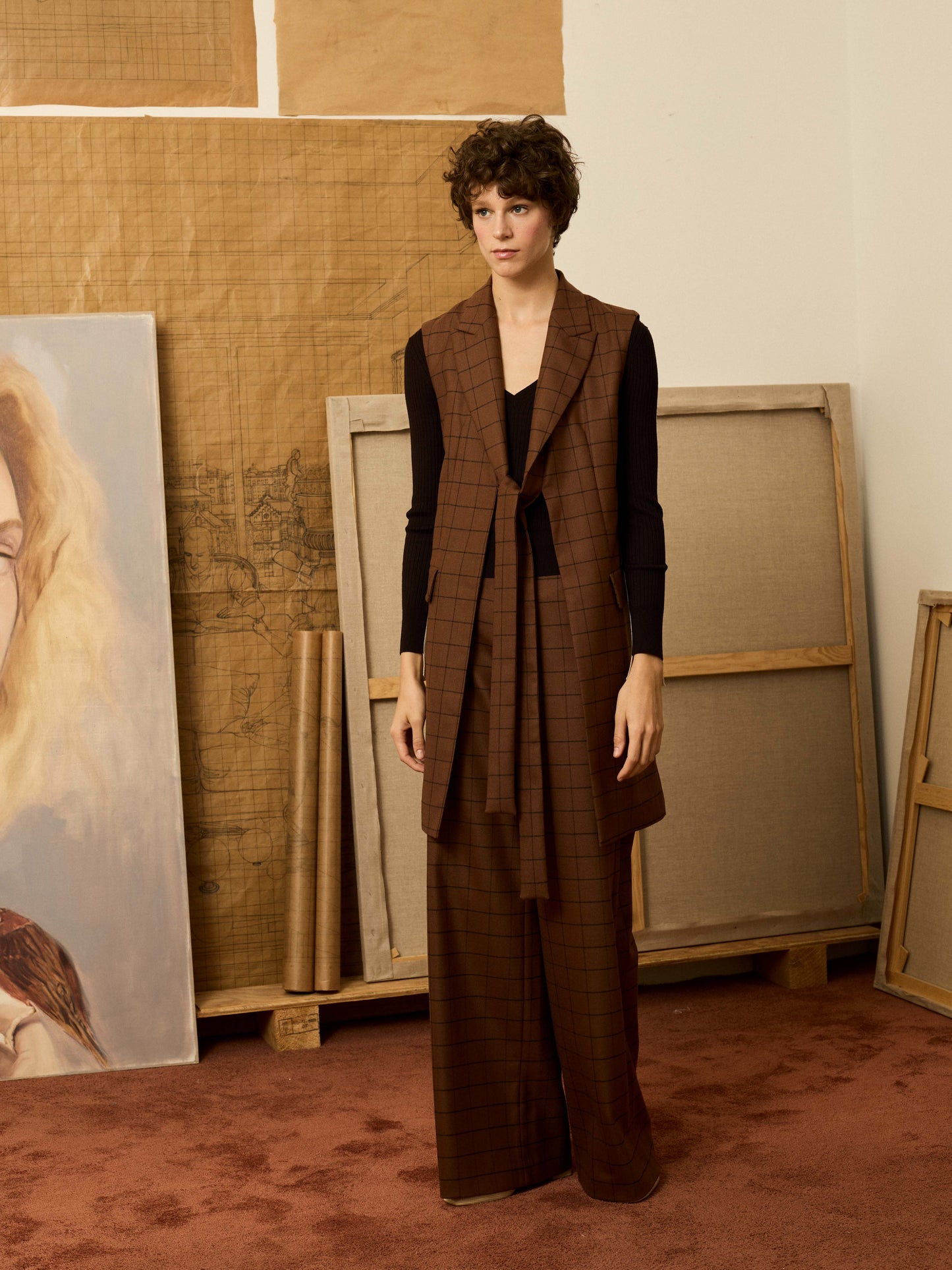 Chaleco de cuadros marrón