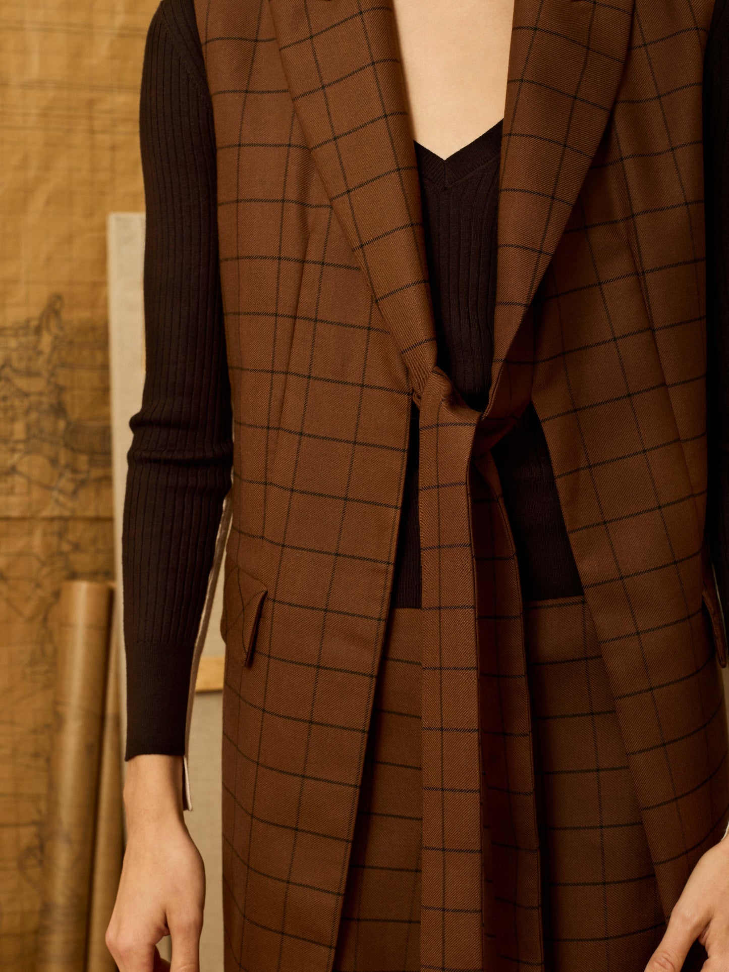 Chaleco de cuadros marrón
